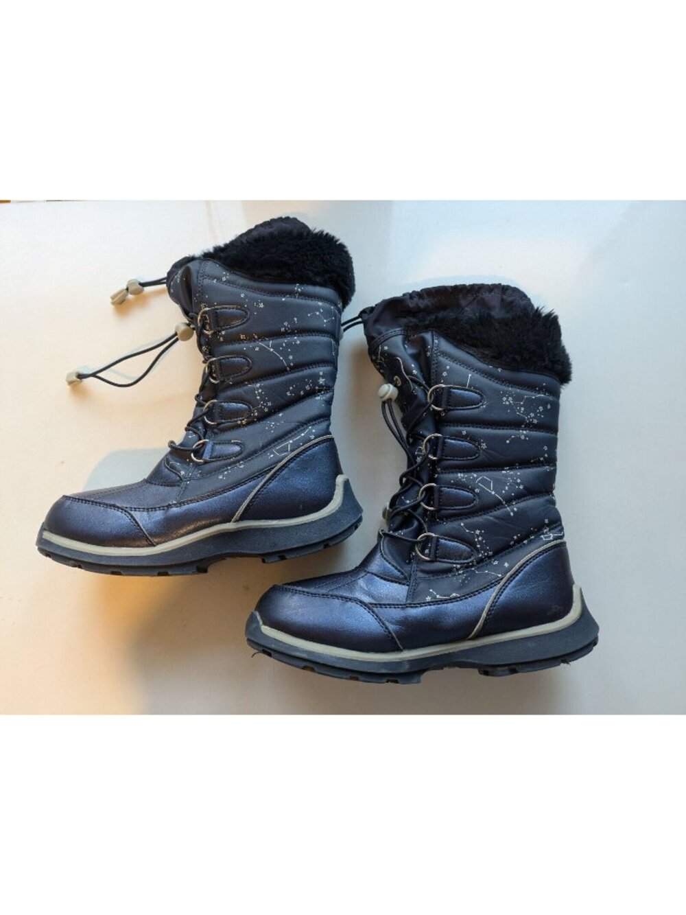 Lands  End Big Girls Size 2 Snow Boots - Blue Silver Stars Constellations Kids